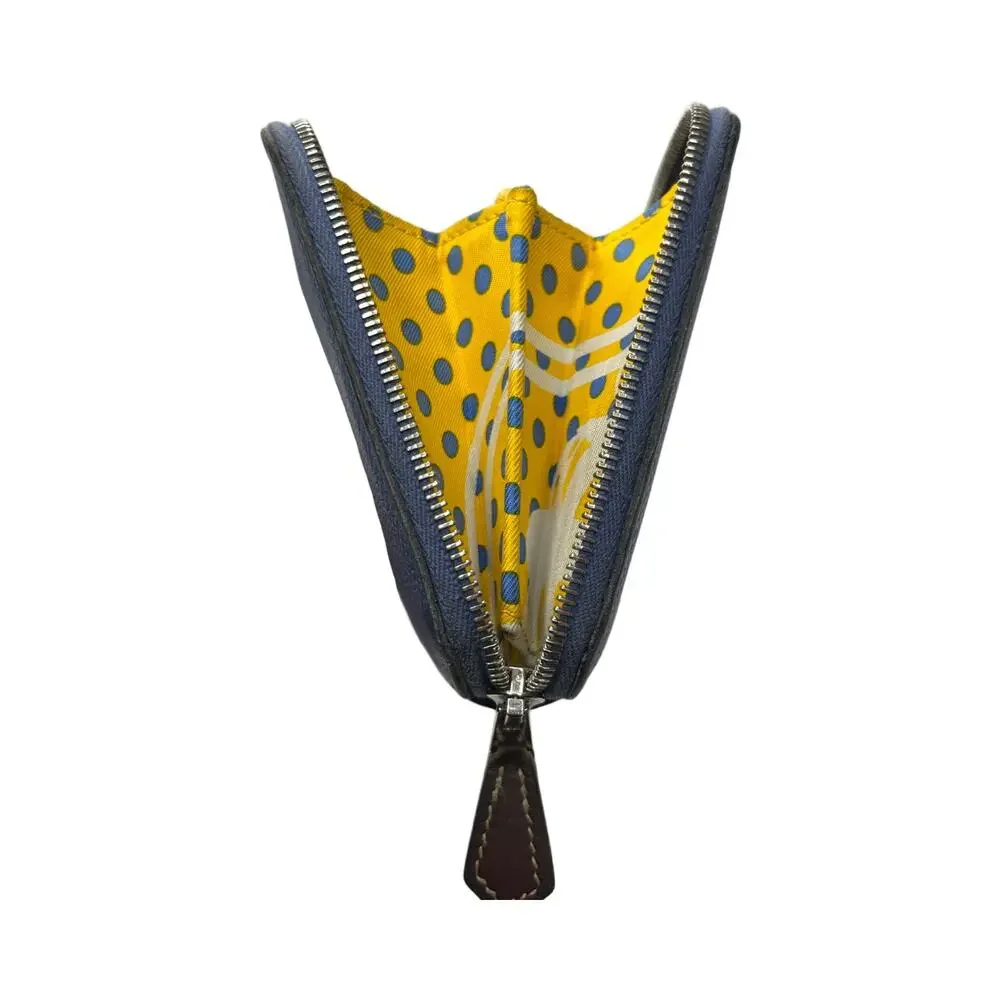 Hermès Blue Epsom Leather Silk In Long Zip Wallet Yellow Interior - Picture 7 of 16